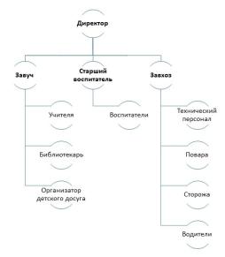 Учреждение осуществляет образовательную деятельность под руководством Директора, имеющего в прямом подчинении Завуча, Старшего воспитателя и Завхоза